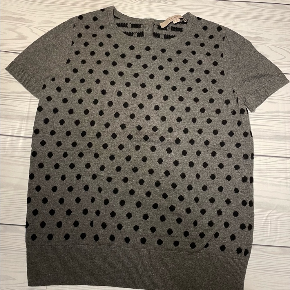 LOFT Polka Dot Short-sleeve Sweater Medium Button Closure Back